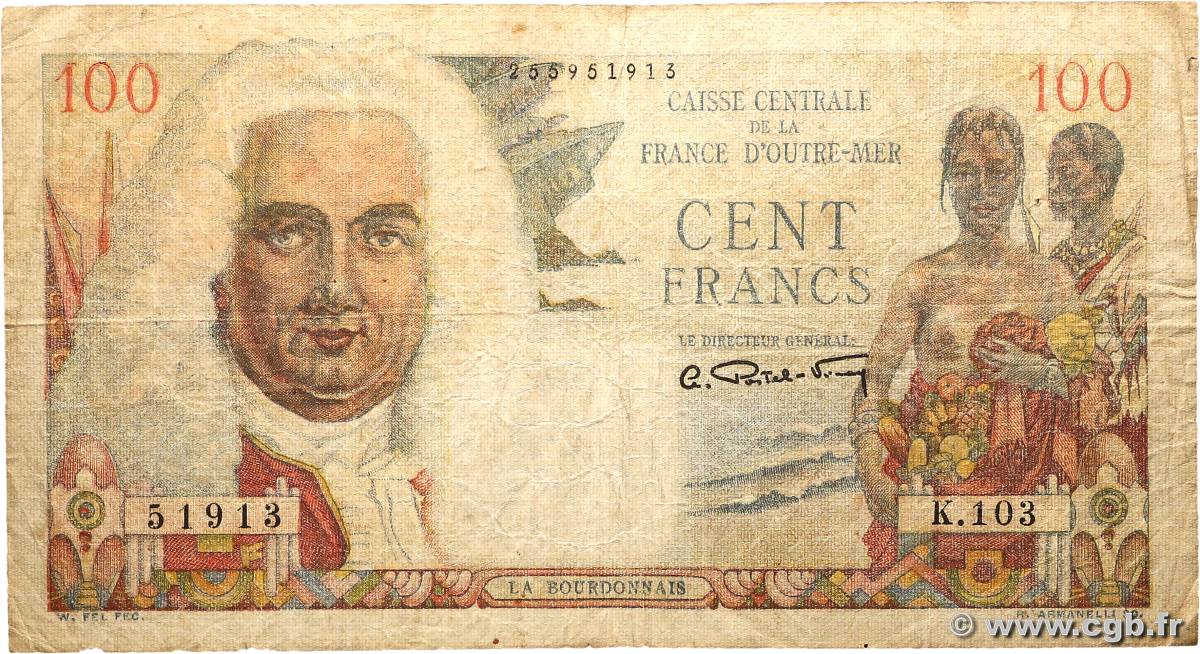 100 Francs La Bourdonnais CCFOM AFRIQUE ÉQUATORIALE FRANÇAISE  1947 A.133a B