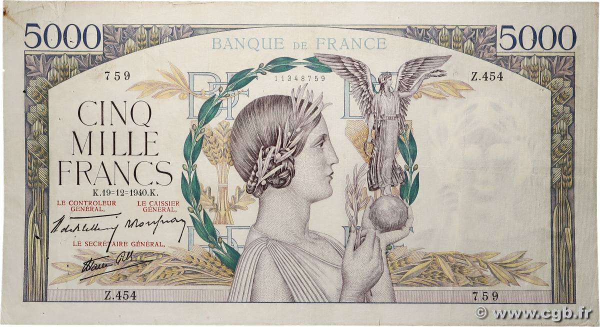 5000 Francs VICTOIRE Impression à plat FRANCE  1940 F.46.18 TTB