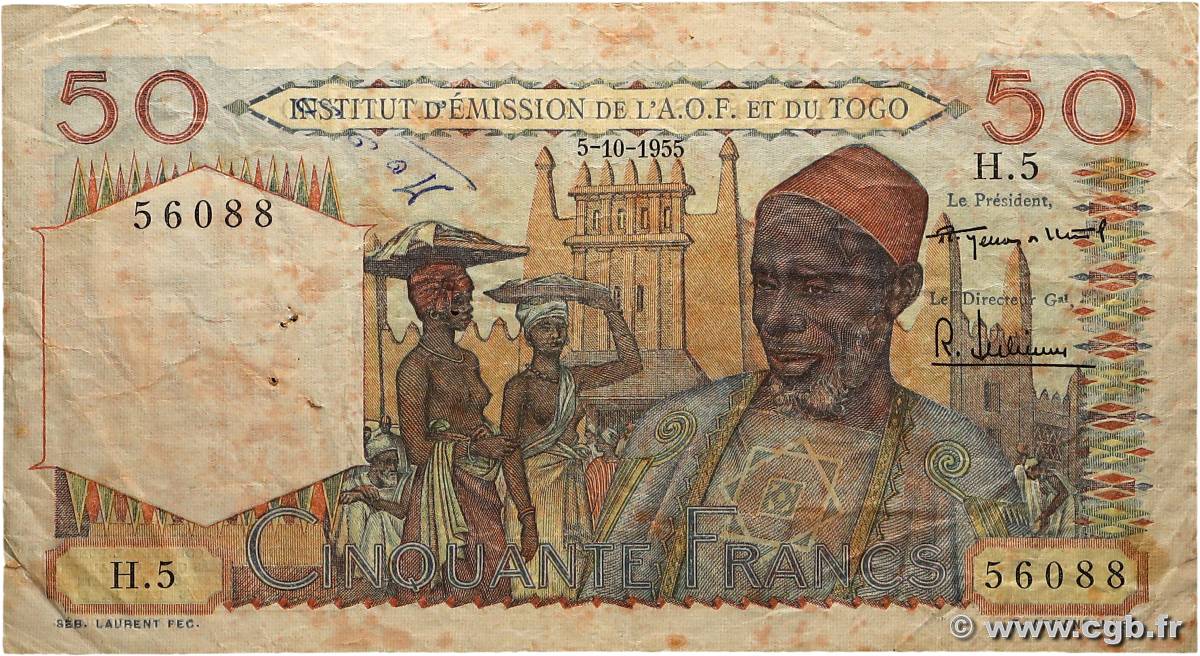 50 Francs AFRIQUE OCCIDENTALE FRANÇAISE (1895-1958)  1955 P.44 TB