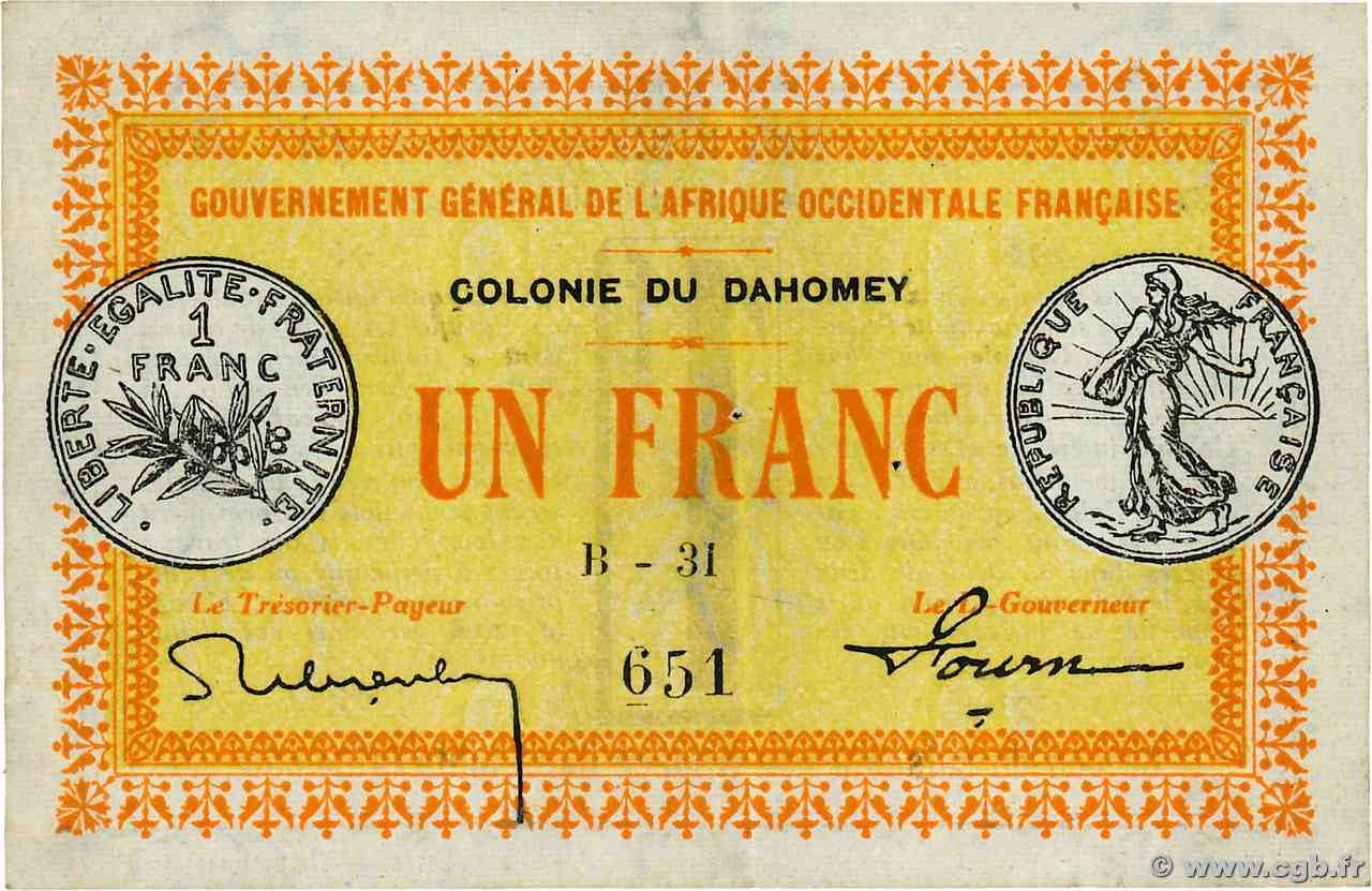 1 Franc DAHOMEY  1917 P.02 SUP