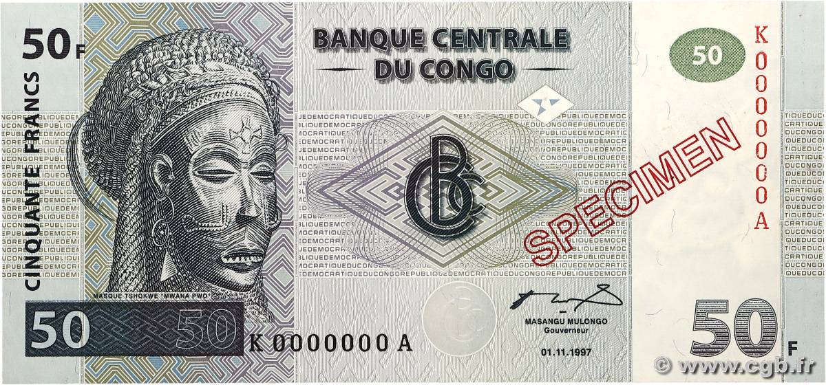 50 Francs Spécimen CONGO, DEMOCRATIC REPUBLIC  1997 P.089s XF+