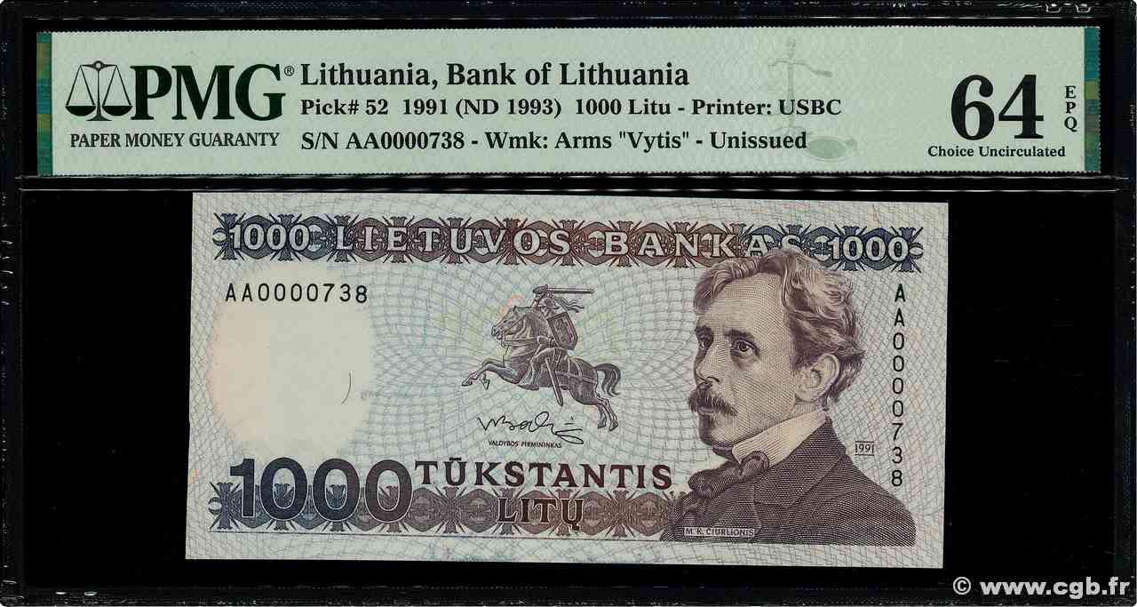 1000 Litu Petit numéro LITUANIA  1991 P.52 q.FDC