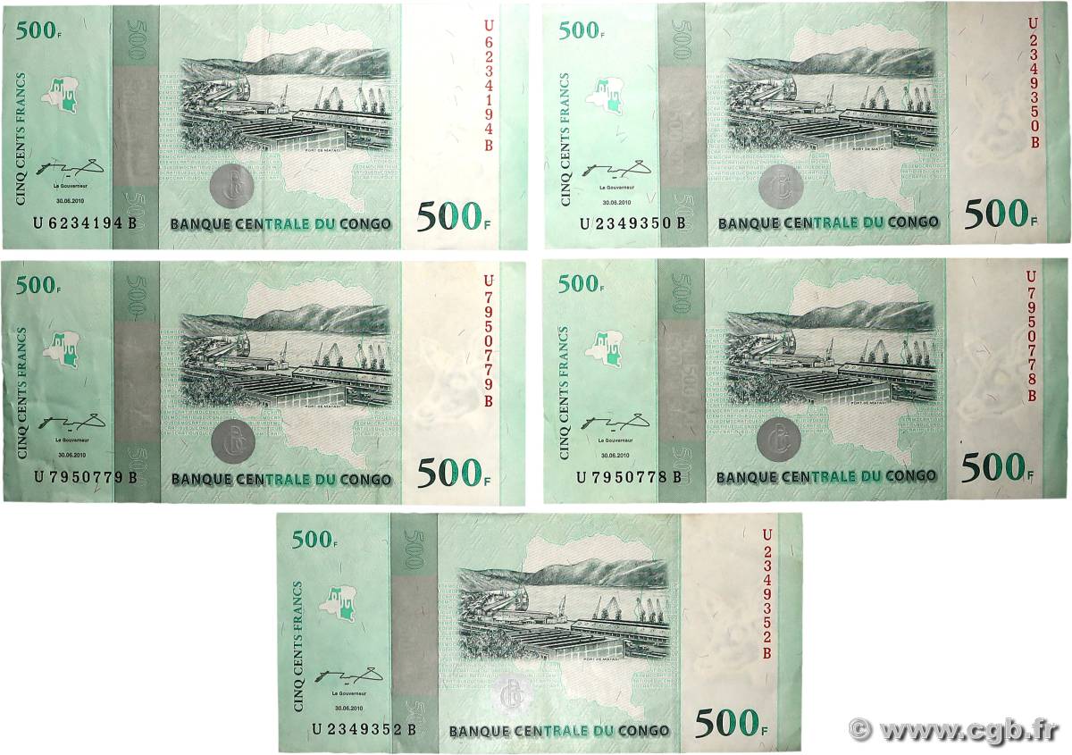 500 Francs Lot CONGO, DEMOCRATIC REPUBLIC  2010 P.100 VF+