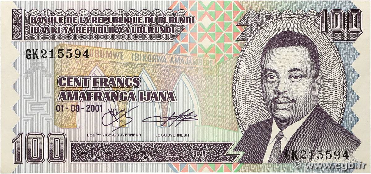 100 Francs BURUNDI  2001 P.37c AU