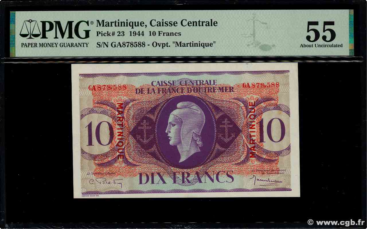 10 Francs Type anglais MARTINIQUE  1944 P.23 SPL