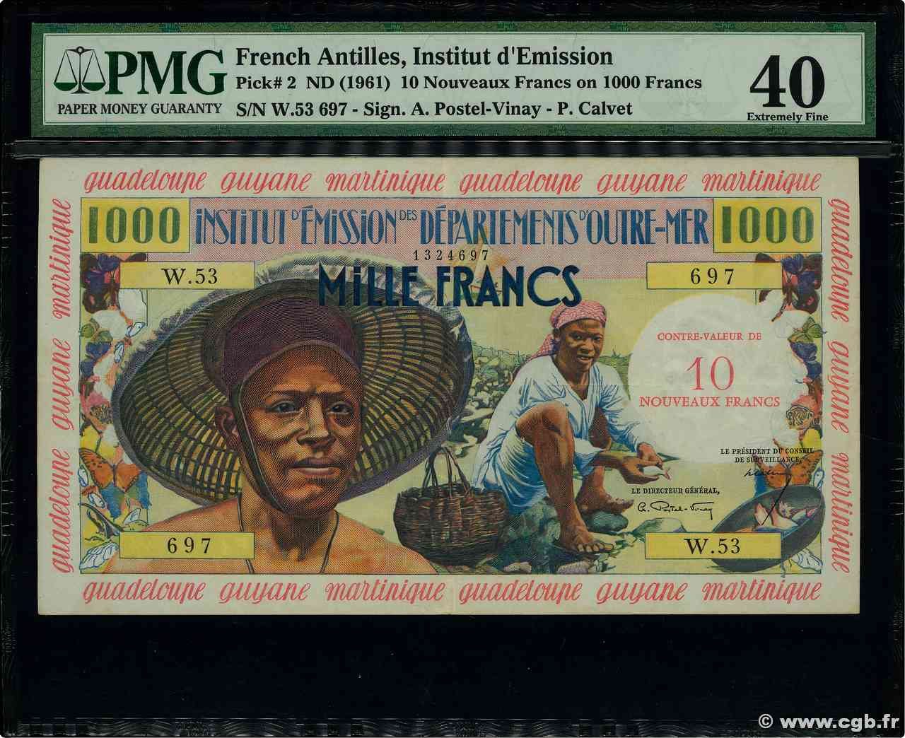 10 Nouveaux Francs sur 1000 Francs Pêcheur ANTILLES FRANÇAISES  1960 P.02 TTB+