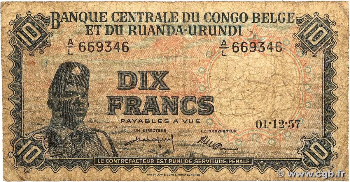 10 Francs CONGO BELGE  1957 P.30b B