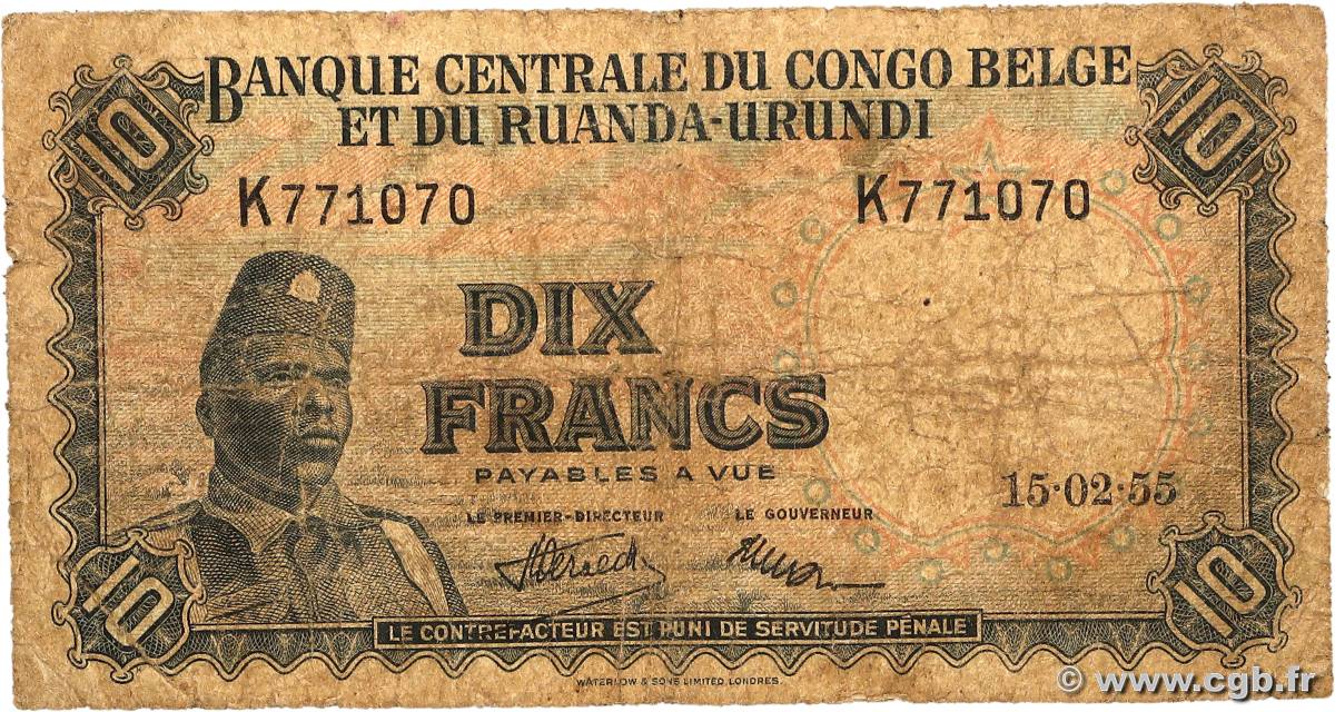 10 Francs CONGO BELGE  1955 P.30a B