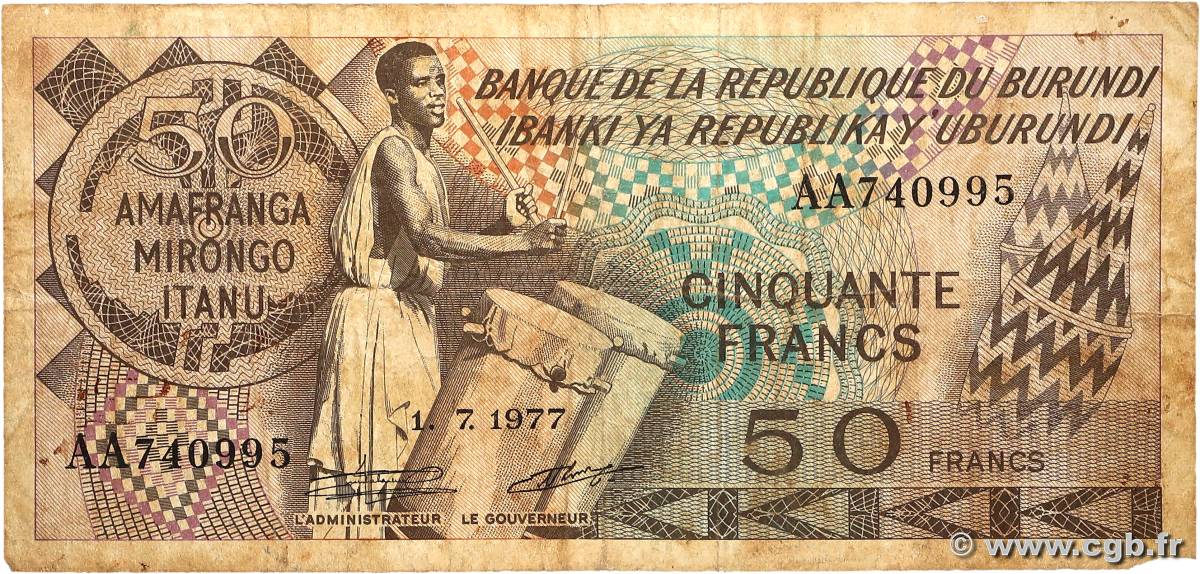 50 Francs BURUNDI  1977 P.28a VG
