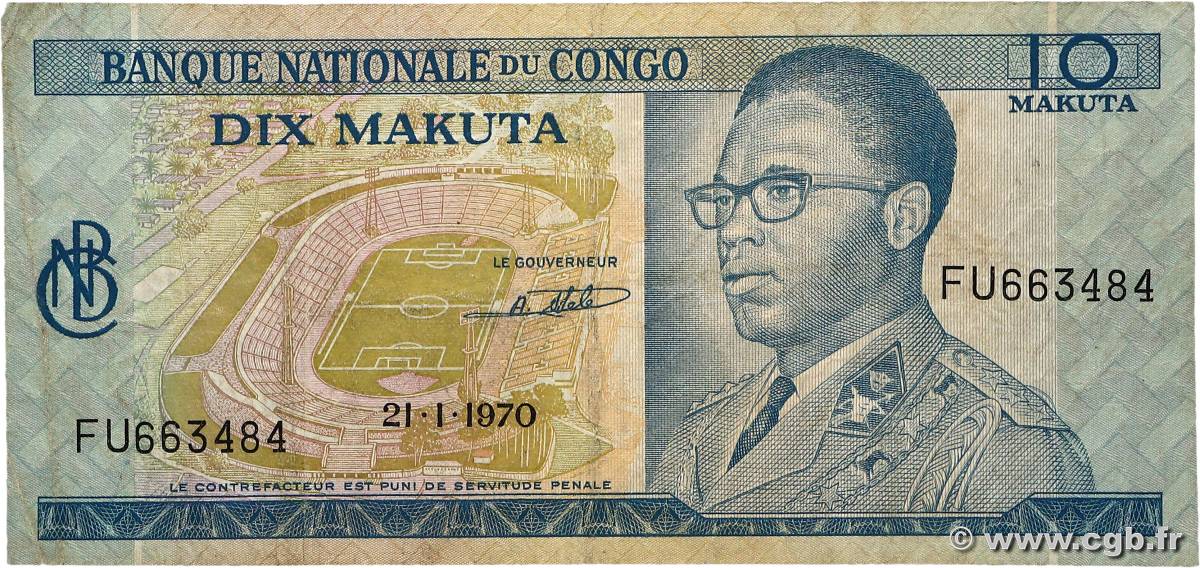 10 Makuta CONGO, DEMOCRATIC REPUBLIC  1970 P.009a F