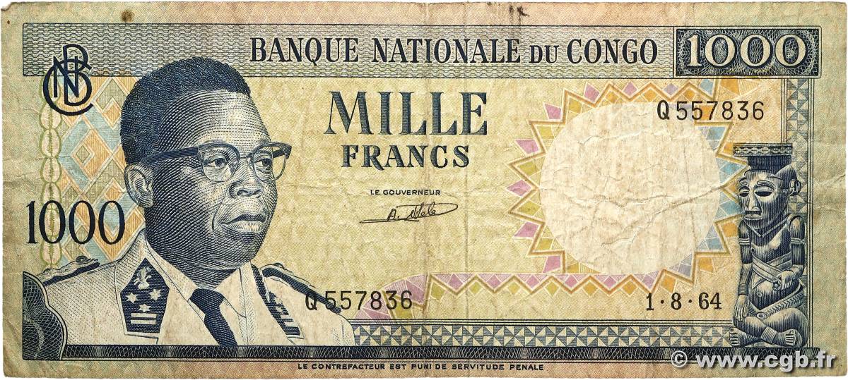 1000 Francs CONGO, DEMOCRATIC REPUBLIC  1964 P.008a F