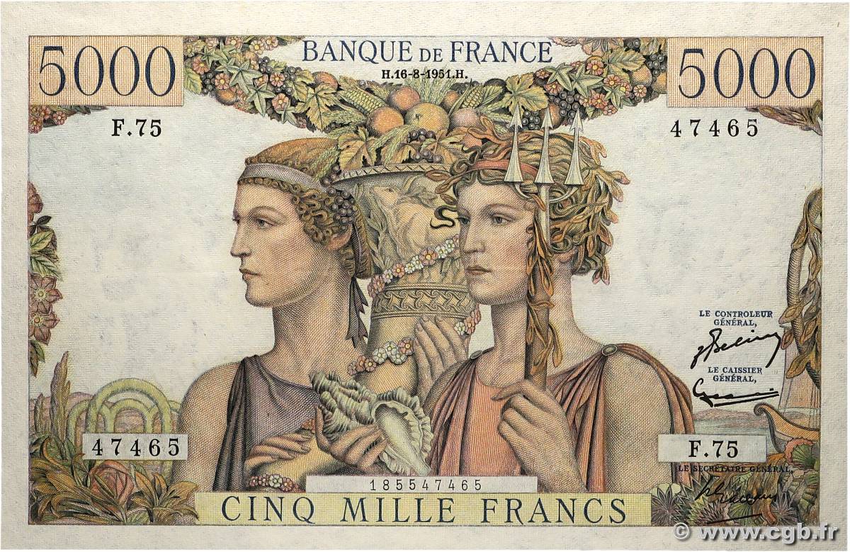 5000 Francs TERRE ET MER FRANCE  1951 F.48.05 SUP