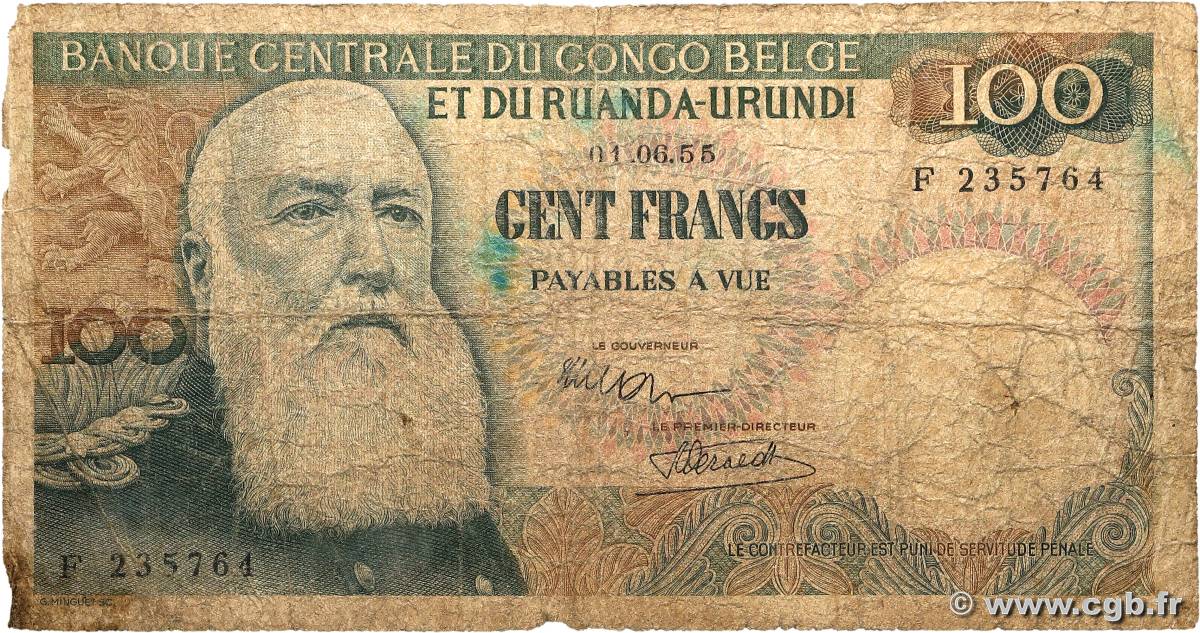 100 Francs CONGO BELGE  1955 P.33a AB