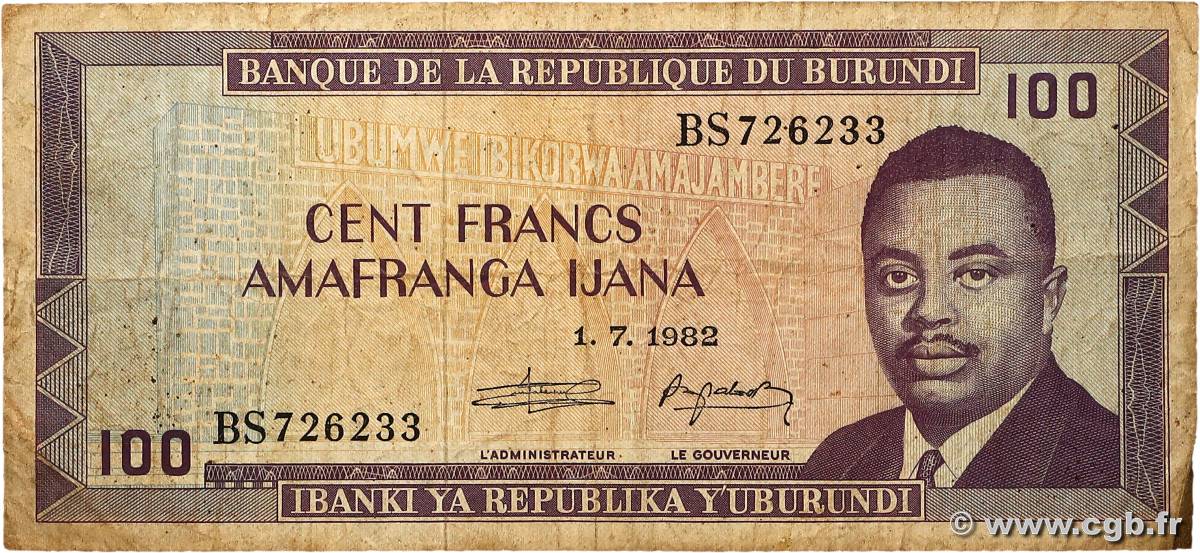 100 Francs BURUNDI  1982 P.29b F