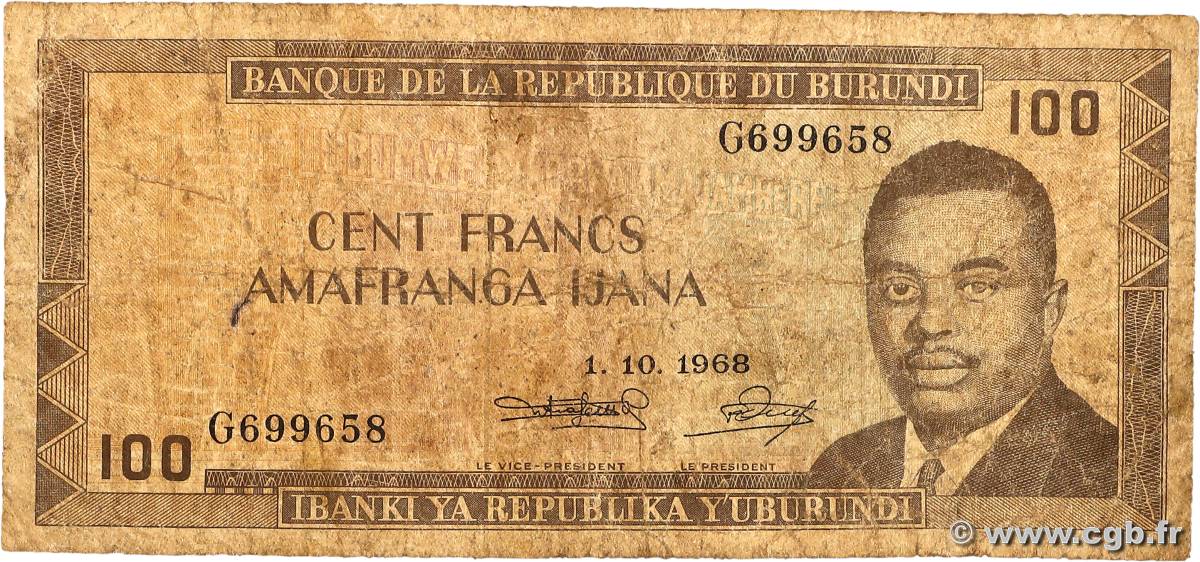100 Francs BURUNDI  1968 P.23a P