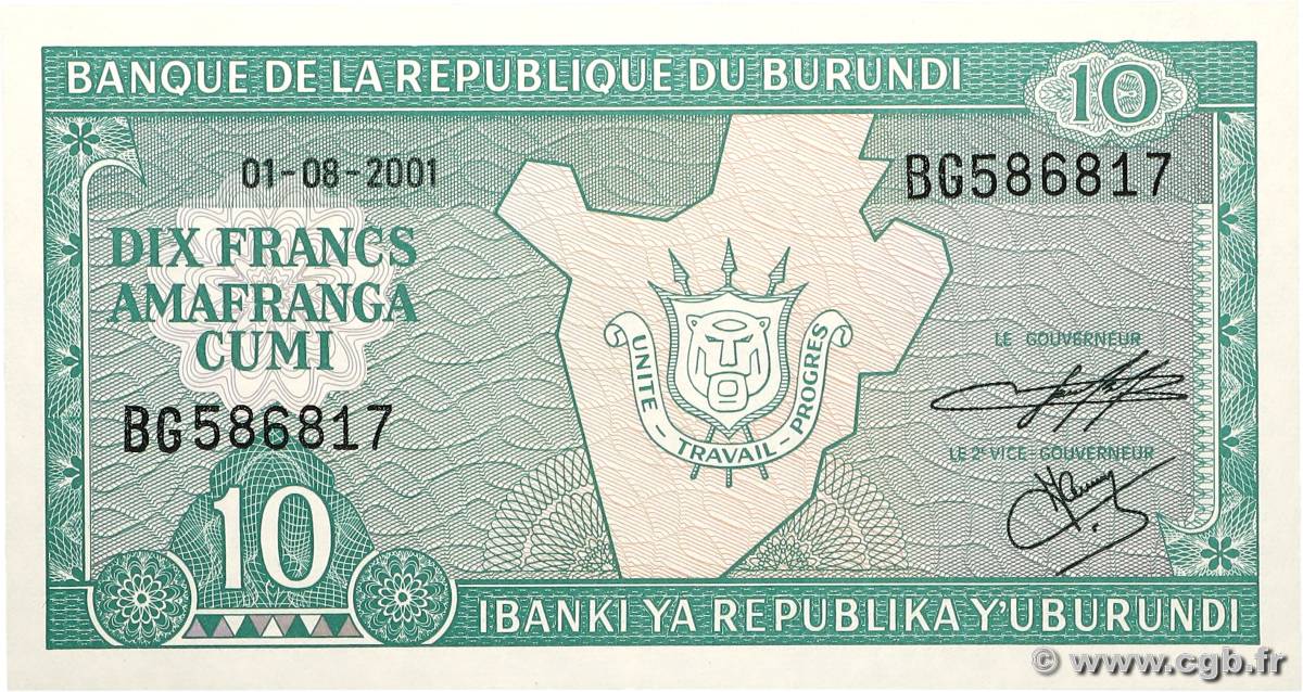 10 Francs BURUNDI  2001 P.33d UNC