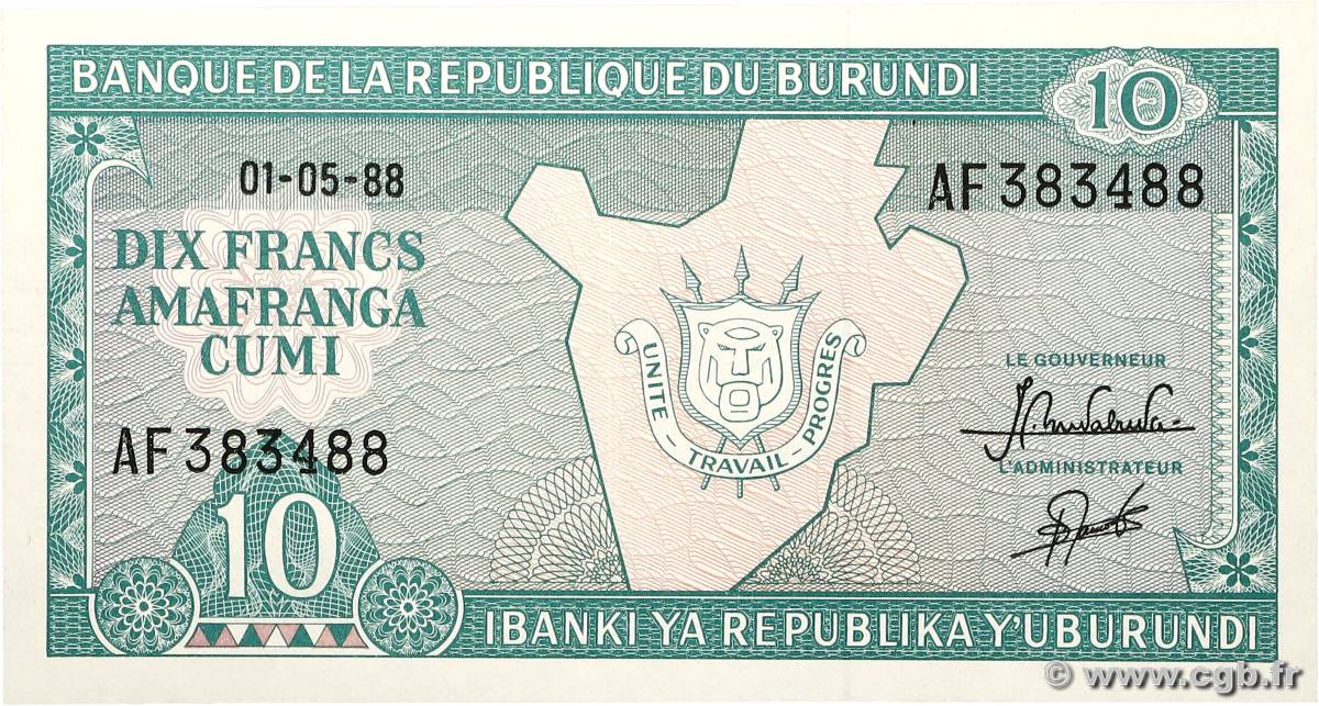 10 Francs BURUNDI  1988 P.33b NEUF