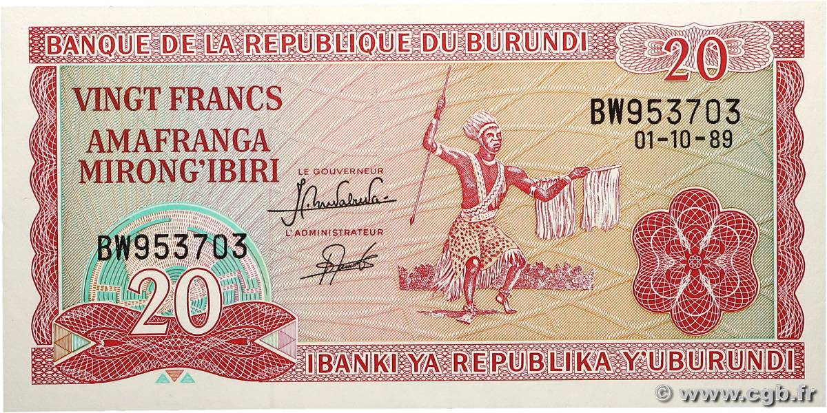 20 Francs BURUNDI  1989 P.27b NEUF