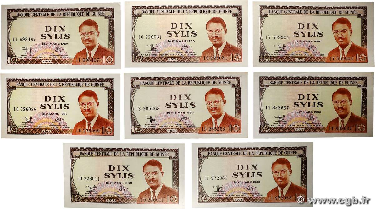 10 Sylis Lot GUINÉE  1971 P.16 SPL