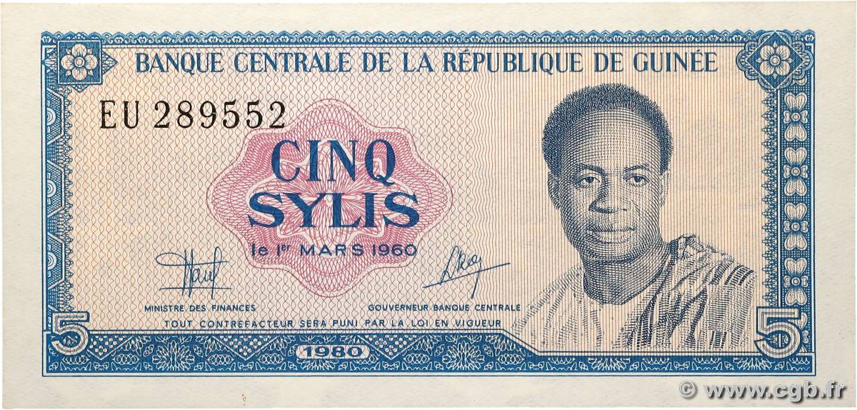 5 Sylis GUINÉE  1980 P.22a NEUF