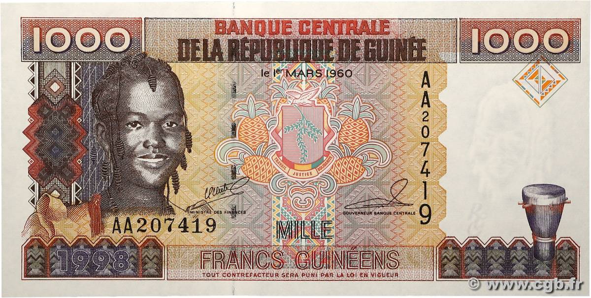 1000 Francs Guinéens GUINÉE  1998 P.37 NEUF
