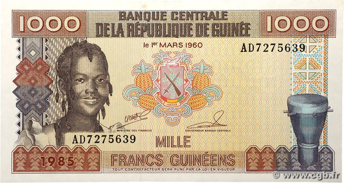 1000 Francs Guinéens GUINÉE  1985 P.32a SPL+