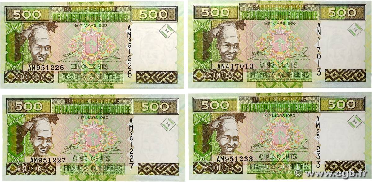 500 Francs Guinéens Lot GUINEA  2006 P.39a UNC