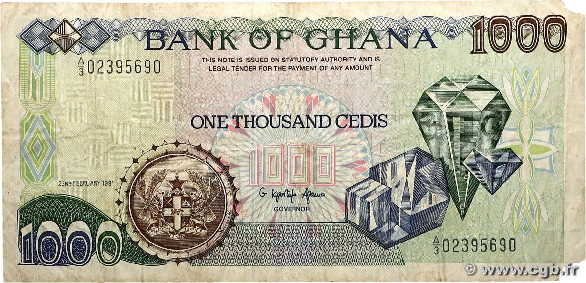 1000 Cedis GHANA  1991 P.29a TB