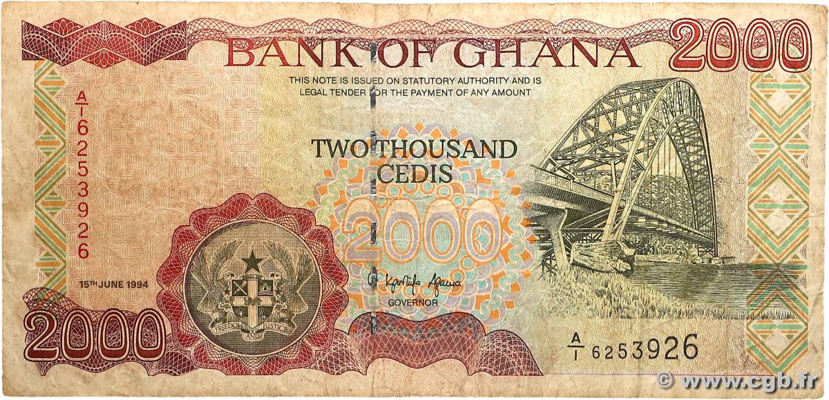 2000 Cedis GHANA  1994 P.30a B+