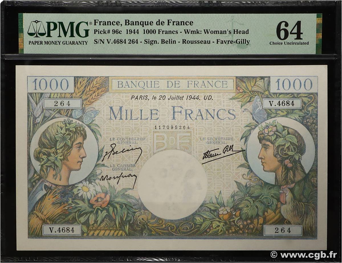 1000 Francs COMMERCE ET INDUSTRIE FRANCIA  1944 F.39.12 SC+