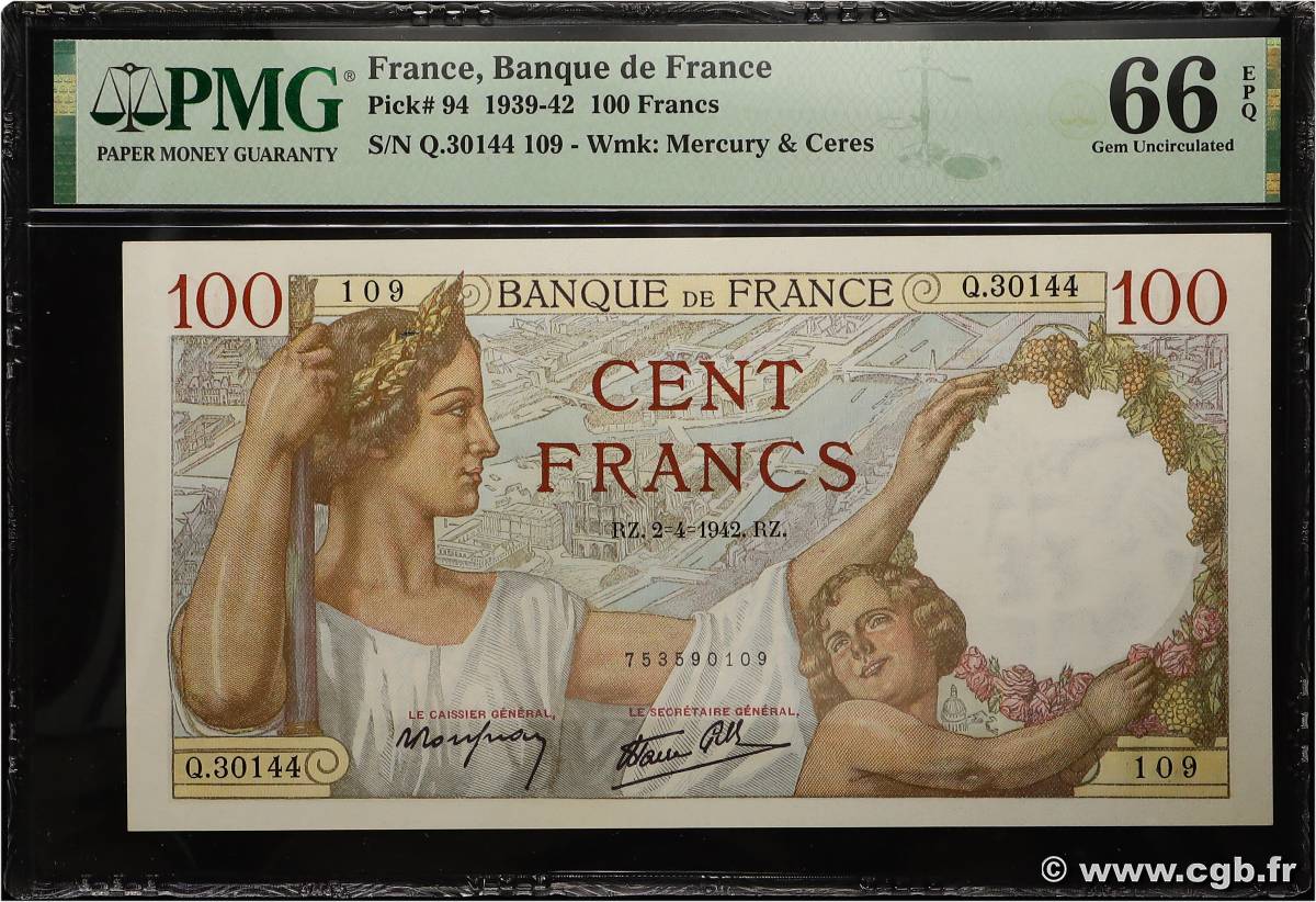 100 Francs SULLY FRANCIA  1942 F.26.69 FDC