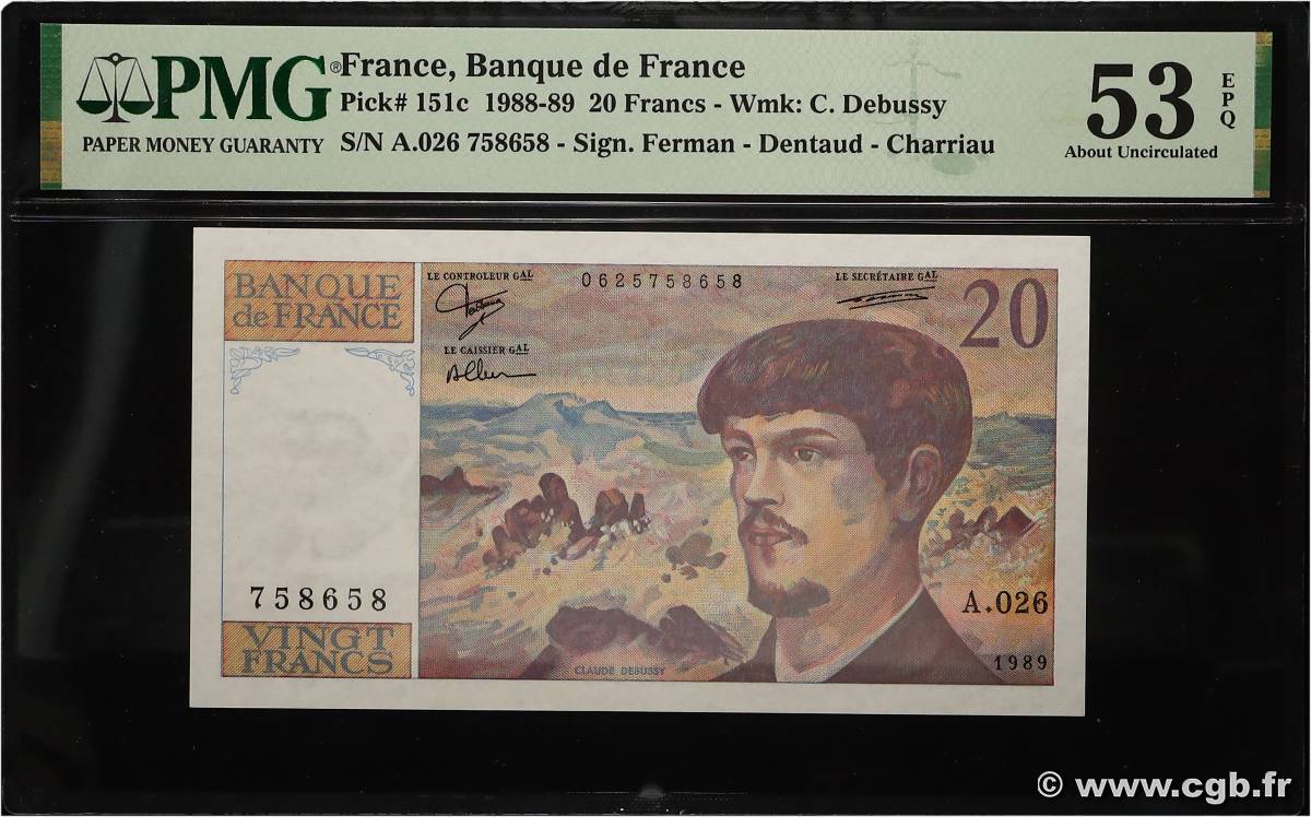 20 Francs DEBUSSY FRANCE  1989 F.66.10A26 XF+