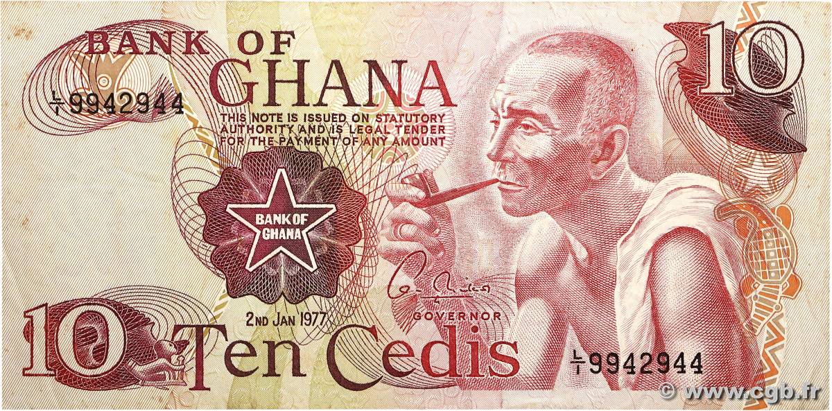 10 Cedis GHANA  1977 P.16e TB+