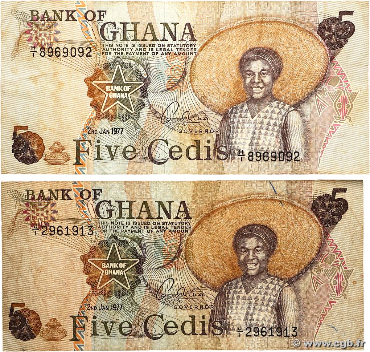 5 Cedis Lot GHANA  1977 P.15b MB