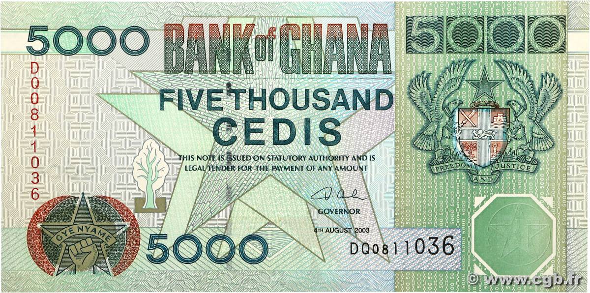 5000 Cedis GHANA  2003 P.34i SPL+