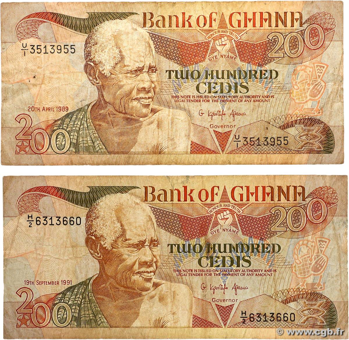 200 Cedis Lot GHANA  1989 P.27b B+