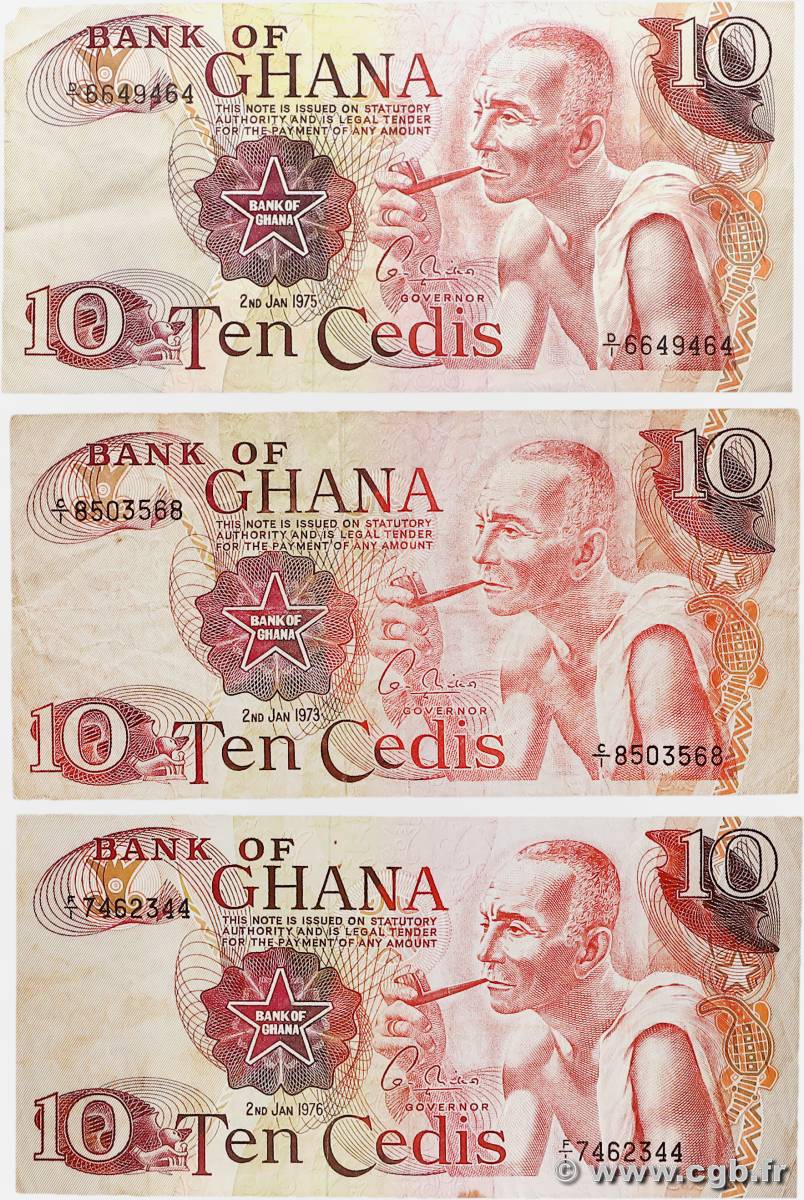 10 Cedis Lot GHANA  1973 P.16d TB