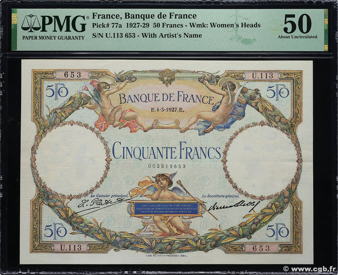 50 Francs LUC OLIVIER MERSON FRANCE  1927 F.15.01 SUP+