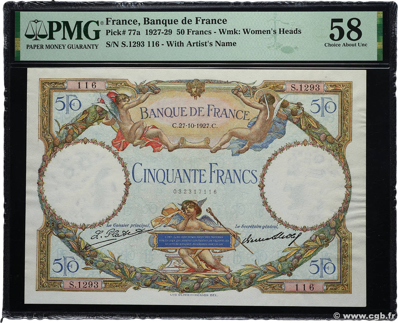 50 Francs LUC OLIVIER MERSON FRANCE  1927 F.15.01 SPL