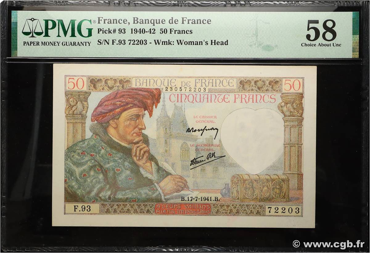 50 Francs JACQUES CŒUR FRANCIA  1941 F.19.12 SC