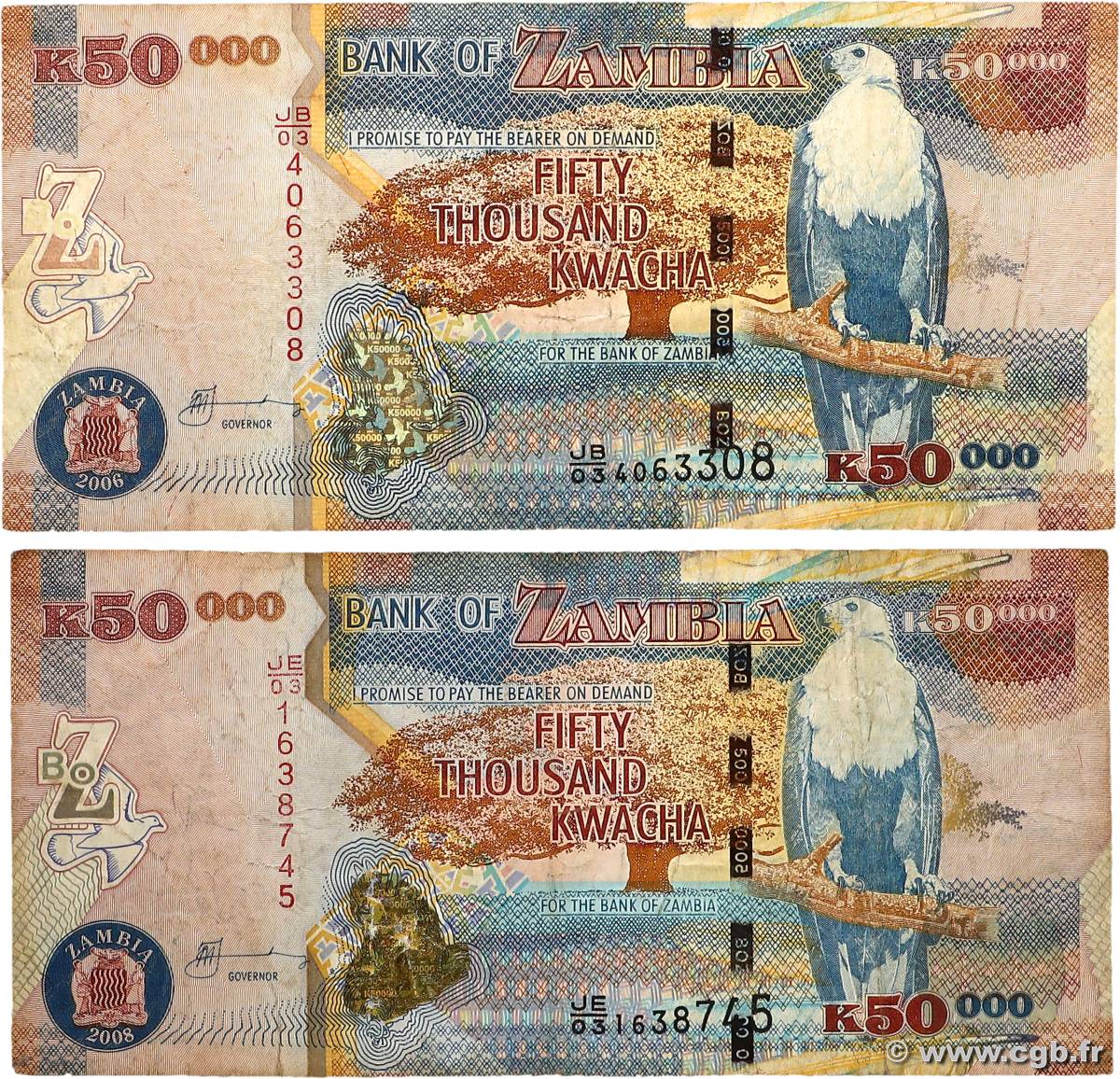 50000 Kwacha Lot ZAMBIE  2006 P.48b et P.48e B+