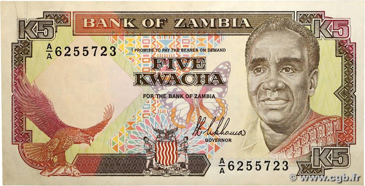 5 Kwacha ZAMBIA  1989 P.30a XF+