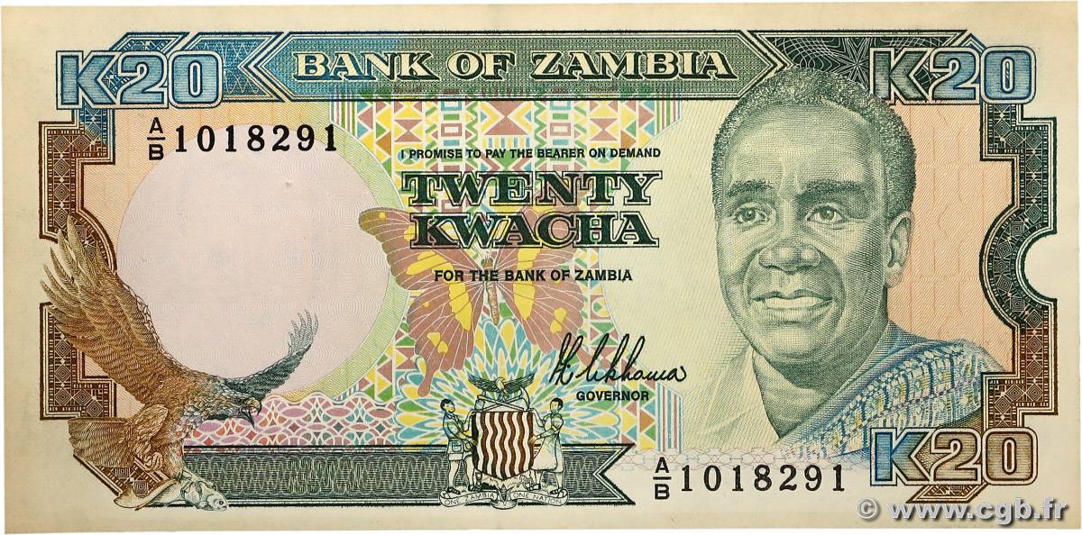 20 Kwacha ZAMBIE  1989 P.32a pr.NEUF