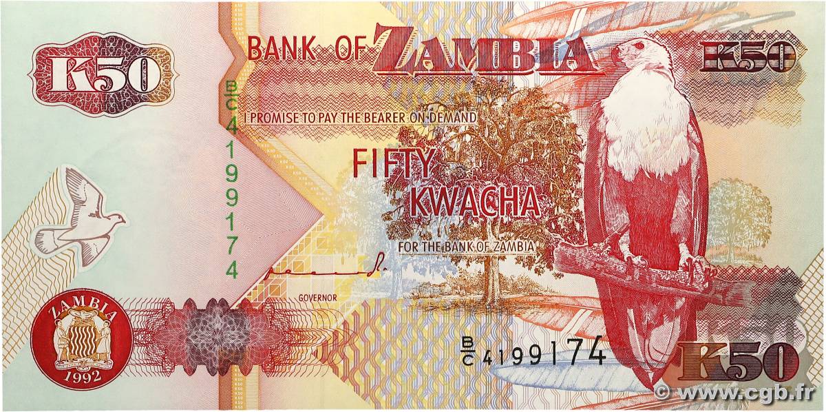 50 Kwacha ZAMBIA  1992 P.37a q.FDC