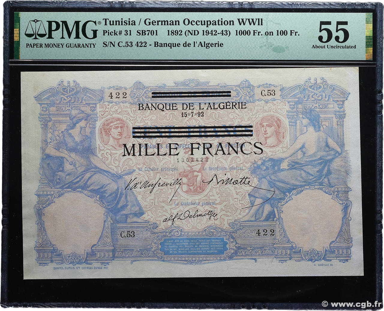 1000 Francs sur 100 Francs TUNISIE  1942 P.31 SPL