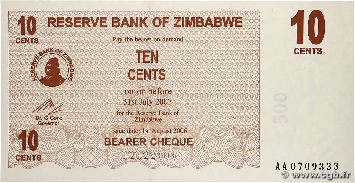 10 Cents ZIMBABWE  2006 P.35 SPL
