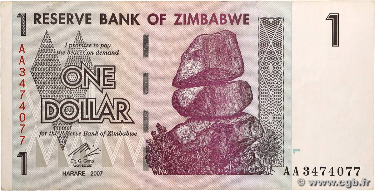 1 Dollar ZIMBABWE  2007 P.65 TTB+