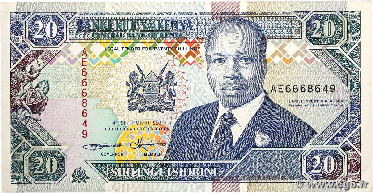 20 Shillings KENYA  1993 P.31a TTB+