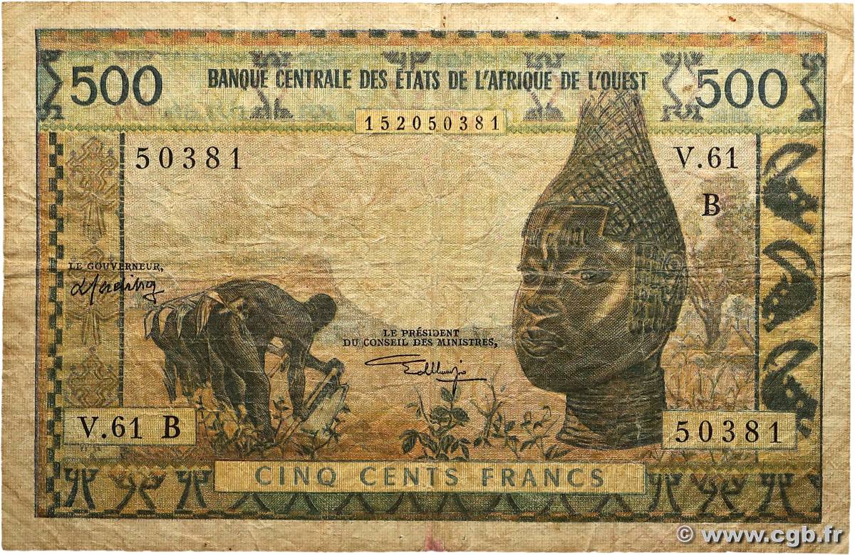 500 Francs ÉTATS DE L&nbsp;AFRIQUE DE L&nbsp;OUEST  1977 P.202Bk B+