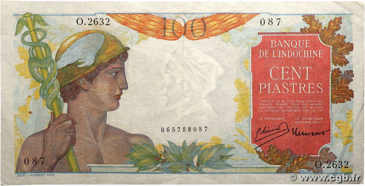 100 Piastres INDOCHINE FRANÇAISE  1947 P.082b TTB
